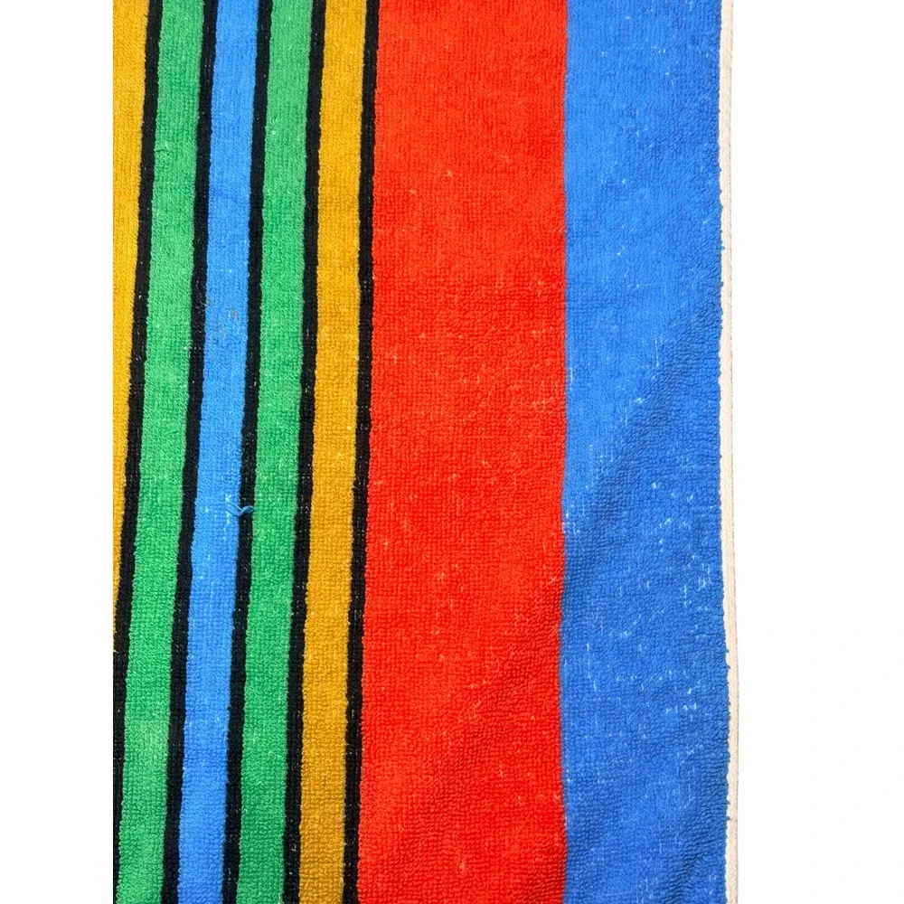 VTG 1973 S.S. Kresge Beach Towel Striped Cotton Brazil Deluxe SK Retro Yellow